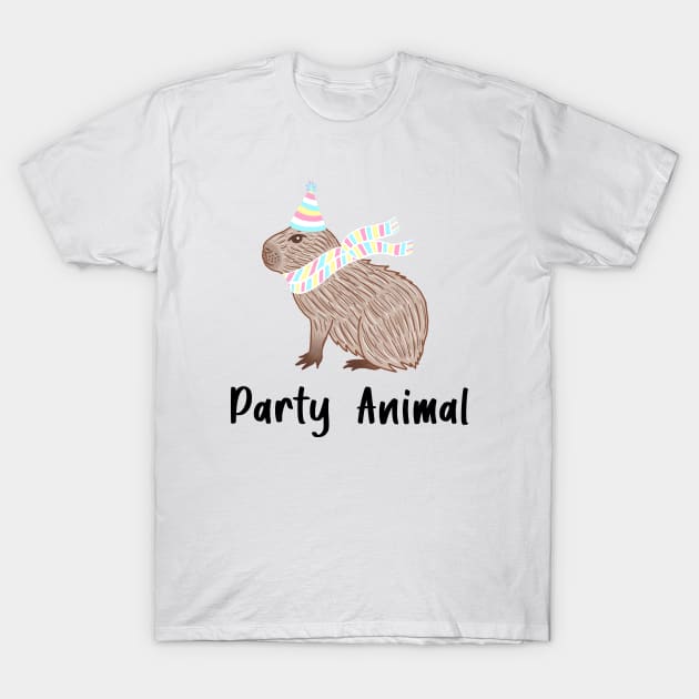 Party Animal Birthday Capybara Black Text T-Shirt by julieerindesigns